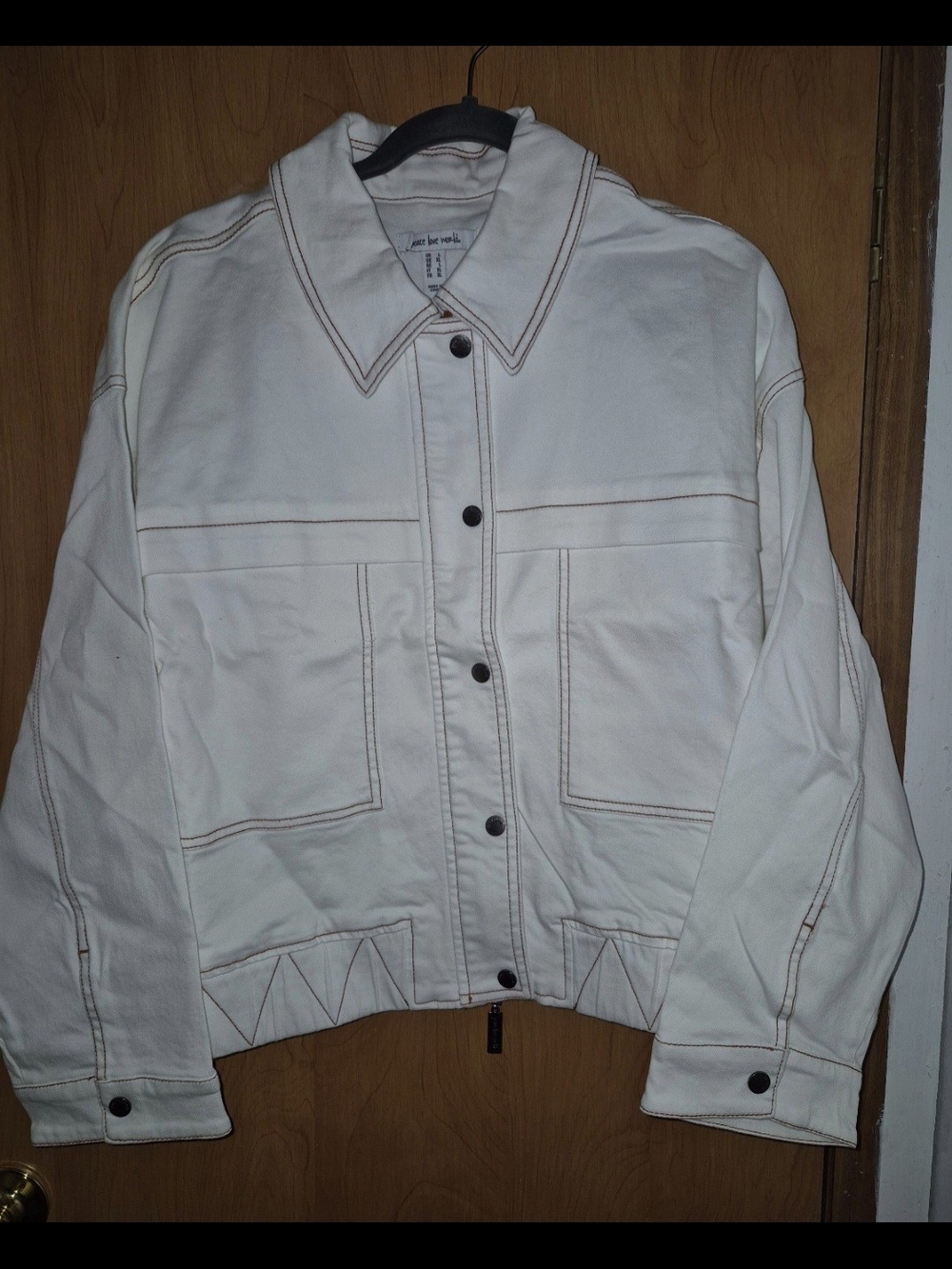 Peace Love World Jean Jacket with Contrast Topstitching